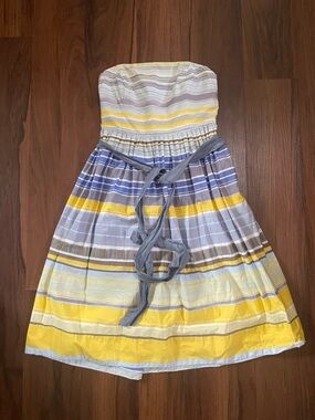 Maeve Anthropologie Paraiso dress y2k Strapless Cotton Silk Spring Yellow Blue 6